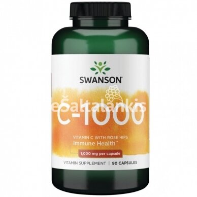 Maisto papildas Vitaminas C su erškėtuogėmis, 1000 mg, 90 kap. "SWANSON"