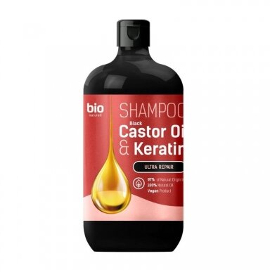 BIO NATURELL šampūnas plaukams su ricinos aliejumi ir keratinu, 946 ml.