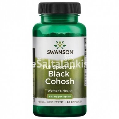 Maisto papildas BLACK COHOSH "BLAKĖŽUDĖ" (KEKINĖ JUODŽOLĖ) 540 mg. 60 kap. "SWANSON"