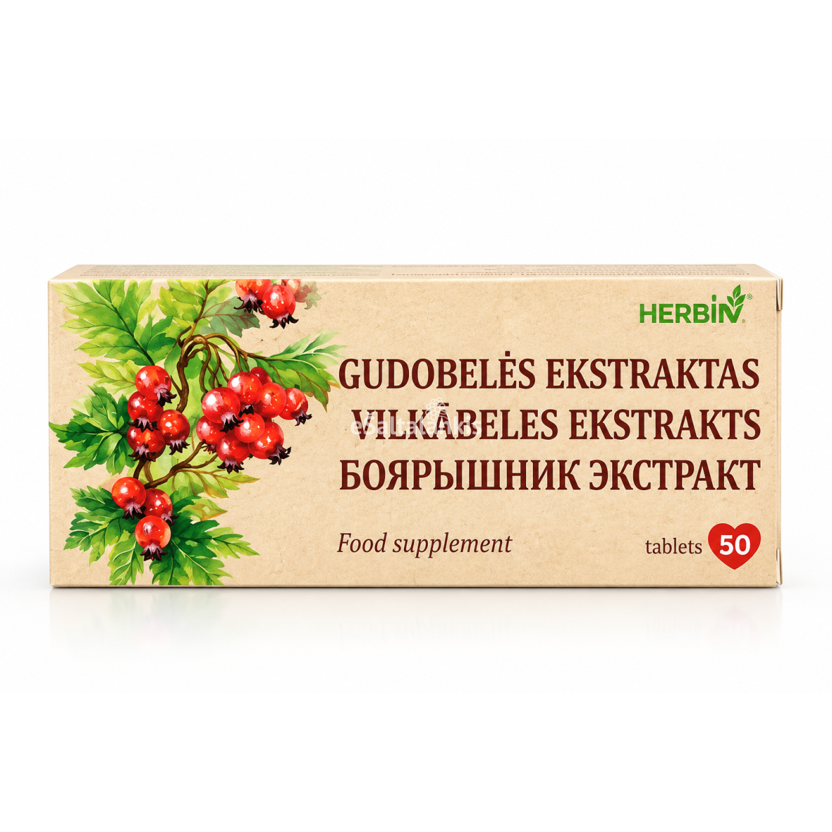Maisto papildas Herbin Vienapiesčių gudobelių žiedų ir lapų ekstraktas 200 mg, 50 tablečių Maisto papildas Herbin Vienapiesčių gudobelių žiedų ir lapų ekstraktas 200 mg, 50 tablečių