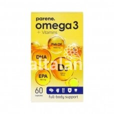 Maisto papildas Omega-3 žuvų taukai + vitaminas D3 ir E, 60 kap.