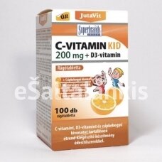 Maisto papildas Vitaminas C 200 mg. KID + Vitaminas D3 + Erškėtuogių ekstraktas 100 kramtomųjų tab. "JutaVit"