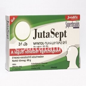 Maisto papildas "JutaSept" mėtų skonio pastilės su mentoliu, eukaliptais, šalavijumi ir vitaminu C, 24 pastilės