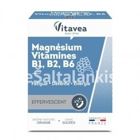 Maisto papildas Magnis + vitaminai B1, B2, B6. 24 tirpstančios tabletės su natūraliu apelsinų skoniu "Vitavea"