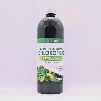 Maisto papilda Spygliuočių chlorofilas be cukraus, be koncervantų, 1000 ml. Maisto papilda Spygliuočių chlorofilas be cukraus, be koncervantų, 1000 ml.