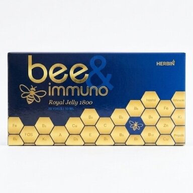 Maisto papildas Bee Immuno Royal Jelly imunitetui su bičių pieneliu ir vitaminais, 10 x 10 ml. HERBIN Maisto papildas Bee Immuno Royal Jelly imunitetui su bičių pieneliu ir vitaminais, 10 x 10 ml. HERBIN