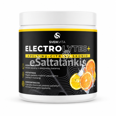 Maisto papildas ELECTROLYTES + apelsinų-citrinų skonio, 225g. Maisto papildas ELECTROLYTES + apelsinų-citrinų skonio, 225g.