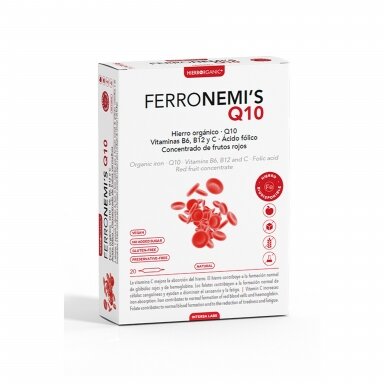Maisto papildas FERRONEMI'S geležies papildas su CoQ10 ir vitaminais, 20 geriamųjų ampulių