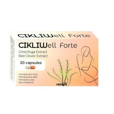 Maisto papildas Herbin CikliWell Forte menopauzei, raudonujų dobilų ekstraktas + Kekinė blakėžudė, 30 kap. Maisto papildas Herbin CikliWell Forte menopauzei, raudonujų dobilų ekstraktas + Kekinė blakėžudė, 30 kap.