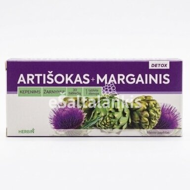 Maisto papildas Herbin Detox Artišokas + Margainis, 30 tablečių Maisto papildas Herbin Detox Artišokas + Margainis, 30 tablečių