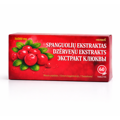 Maisto papildas Herbin stambiauogių spanguolių ekstraktas 16000 mg, 60 tab. Maisto papildas Herbin stambiauogių spanguolių ekstraktas 16000 mg, 60 tab.
