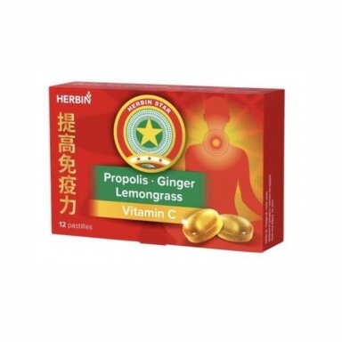 Maisto papildas HERBIN STAR pastilės Propolis, imbieras, citrinžolė, vitaminas C, 12 pastilių Maisto papildas HERBIN STAR pastilės Propolis, imbieras, citrinžolė, vitaminas C, 12 pastilių