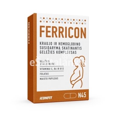 Maisto papildas ICONFIT Ferricon (nėščiosioms), 45 kapsulės Maisto papildas ICONFIT Ferricon (nėščiosioms), 45 kapsulės