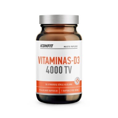 Maisto papildas ICONFIT Vitaminas D3 4000 TV su vynuogių sėklų aliejumi, 90 kap. Maisto papildas ICONFIT Vitaminas D3 4000 TV su vynuogių sėklų aliejumi, 90 kap.