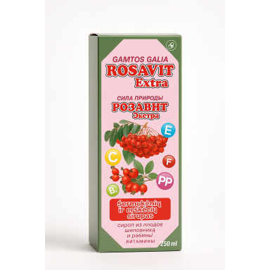 Maisto papildas Rosavit ekstra (erškėčio ir šermukšnio) sirupas, 250 ml. Maisto papildas Rosavit ekstra (erškėčio ir šermukšnio) sirupas, 250 ml.
