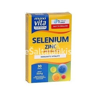 Maisto papildas Selenas + organinis cinkas + Vitaminai C ir E, 30 tablečių Maisto papildas Selenas + organinis cinkas + Vitaminai C ir E, 30 tablečių