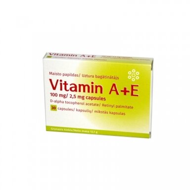 Maisto papildas Vitamin A+E, 67 mg / 750 µg, 30 kap.