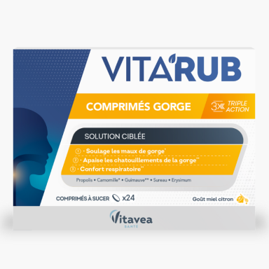 Maisto papildas Vitavea VITA’RUB čiulpiamosios tabletės gerklei, 24 tab. Maisto papildas Vitavea VITA’RUB čiulpiamosios tabletės gerklei, 24 tab.