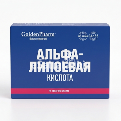 Maisto papildas Golden Pharm Alfa-lipoinė rūgštis 180 mg, 30 tablečių Maisto papildas Golden Pharm Alfa-lipoinė rūgštis 180 mg, 30 tablečių