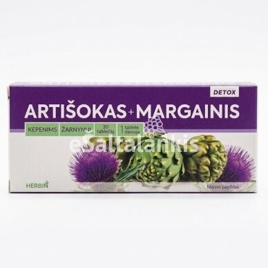 Maisto papildas Herbin Detox Artišokas + Margainis, 30 tablečių Maisto papildas Herbin Detox Artišokas + Margainis, 30 tablečių
