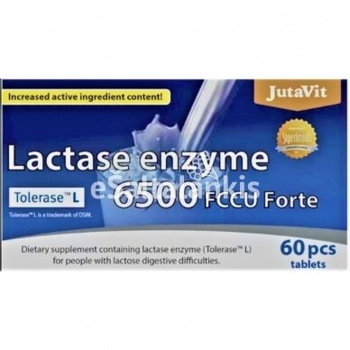Maisto papildas Laktozės enzymai 6500 FCCU Forte (laktozės netoleruojantiems) 60 tab. "JutaVit"