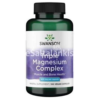 Maisto papildas Trigubas Magnio Kompleksas 400 Mg 100 Veg. Kaps. (Swanson, JAV) Maisto papildas Trigubas Magnio Kompleksas 400 Mg 100 Veg. Kaps. (Swanson, JAV)