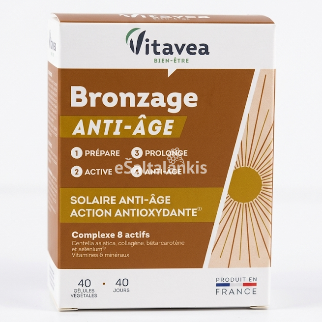 Maisto papildas VITAVEA Bronzage Anti-age, 40 augalinės kilmės kapsulių Maisto papildas VITAVEA Bronzage Anti-age, 40 augalinės kilmės kapsulių