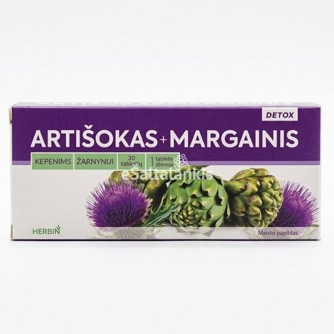 Maisto papildas Herbin Detox Artišokas + Margainis, 30 tablečių Maisto papildas Herbin Detox Artišokas + Margainis, 30 tablečių