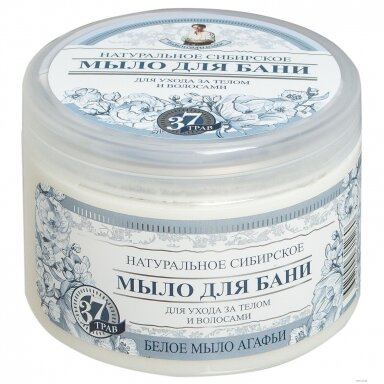 Sibiro muilas pirčiai, Baltas muilas plaukams ir kūnui, 500 ml. "TRAVY I SBORY AGAFJI" Sibiro muilas pirčiai, Baltas muilas plaukams ir kūnui, 500 ml. "TRAVY I SBORY AGAFJI"