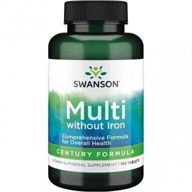 Maisto papildas SUPER MULTIVITAMINŲ IR MINERALŲ KOMPLEKSAS 130 tab. (BE GELEŽIES) "SWANSON"