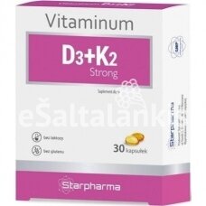 Maisto papildas Vitaminas D3+K2 Strong 30 kap.