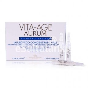 Vita-Age Aurum Hialurono rūgšties koncentratas veido, kaklo bei dekoltė odai, 7 ampulės po 2,5 ml.