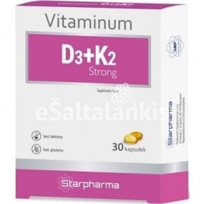 Maisto papildas Vitaminas D3+K2 Strong 30 kap.
